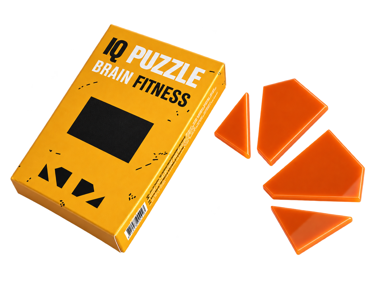 Cutia IQ Puzzle și patru piese portocalii de puzzle